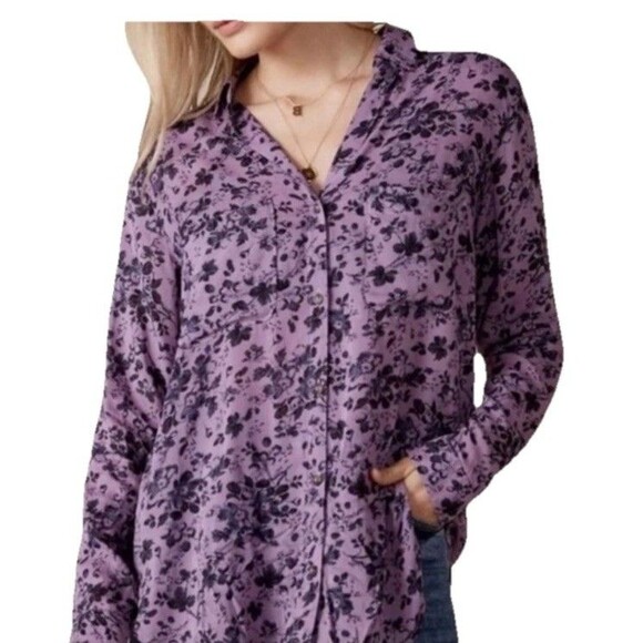 Pilcro Tops - Pilcro Anthropologie Romy Shirt Womens XL Purple Floral Flowy Boho Button Blouse